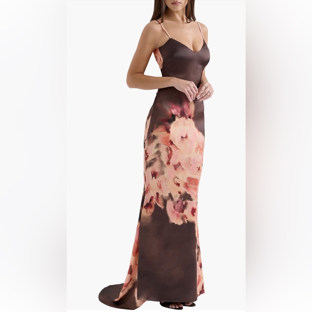 Mariamma Placement Print Satin Gown